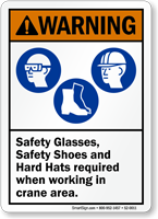 Safety Glasses, Safety Shoes Hard Hats Required Sign