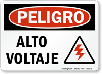 Spanish Peligro Alto Voltaje Sign High Voltage