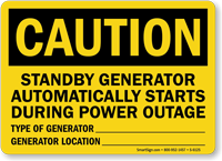 Standby Generator Starts Automatically Sign