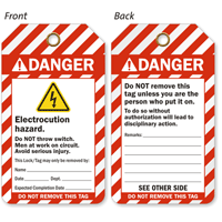 Electrocution Hazard Do Not Throw Switch Lockout Tag