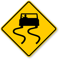 Slippery When Wet (Symbol) - Road Warning Sign