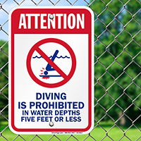 Attention Diving Is Prohibited Pool Signs
