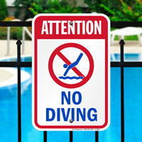 Attention No Diving Signs