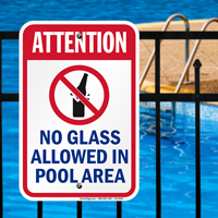 Attention No Glass Allowed Pool Signs