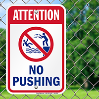Attention No Pushing Pool Safety Signs