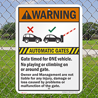 Automatic Gates Timed For One Vehicle, Warning Sign