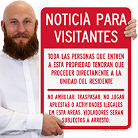 Spanish Notice For Visitors Sign