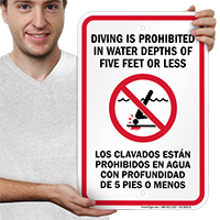 Bilingual Diving Is Prohibited In Water Depths Signs