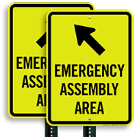 Upper Left Arrow Assembly Area Emergency Sign