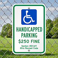 Handicapped Parking $250 Fine Signs