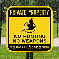 No Hunting No Weapons Private Property Sign