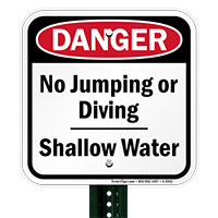 Danger No Jumping Shallow Water Sign
