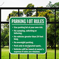 Parking Lot Rules Use At Own Risk Signs