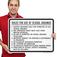 Rules for use of School Grounds Sign