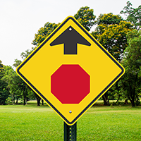 Stop Symbol and Arrow Pointing Up Aluminum Signs