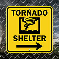 Emergency Tornado Shelter Sign With Right Arrow