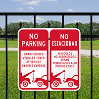 No Parking Unauthorized Towed Owners Expense Bilingual Signs