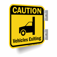 Caution Vehicles Exiting Signs with Graphic