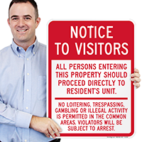 Notice Visitors Resident's Unit Sign