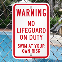 Warning No Lifeguard On Duty Signs