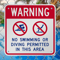 Warning No Swimming Or Diving Signs
