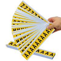 1" Mylar Numbers and Letters Black on yellow Azkit