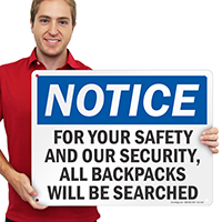All Backpacks Will Be Searched Sign