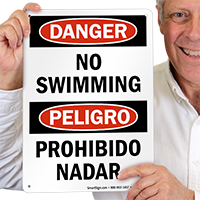 Bilingual Danger No Swimming, Peligro Prohibido Nadar Sign