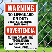 Bilingual No Lifeguard on Duty Warning Sign