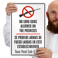 Bilingual No Long Guns Allowed Sign, Texas §30.05
