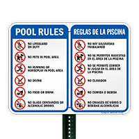 Bilingual Pool Area Rules Sign with Symbols