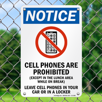 Cell Phones Prohibited Notice Sign