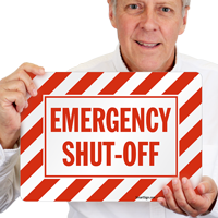 Emergency Shut-Off with Stripes Sign
