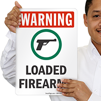 Loaded Firearms OSHA Warning Sign with Gun Symbol