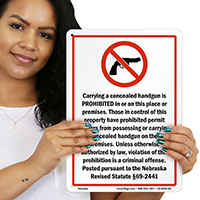 Nebraska Firearms And Weapons Law Sign