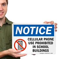 Cellular Phone use prohibited School Sign
