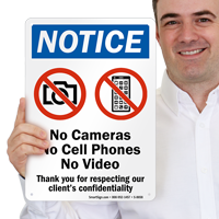 No Cameras No Cell Phones Thank You Sign
