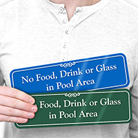 No Food, Drink, Glass in Pool Area Sign
