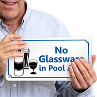 No Glassware in Pool Area Sign