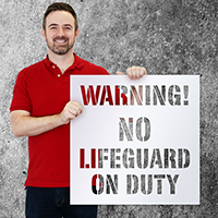 Warning! No Lifeguard On Duty Floor Stencil