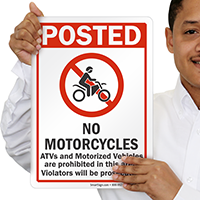 No Motorcycles, ATVs and Motorized Vehicles Sign
