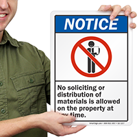 No Soliciting Or Distribution Allowed Notice Sign