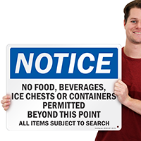 Notice No Food Beverages Beyond This Point Sign