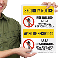 Bilingual Restricted Area Security Notice Sign