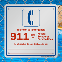 Spanish Pool Area Emergency Phone Number Sign