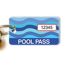 Pool Pass Blue Water Waves Tag, Rectangular Shape