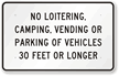 No Loitering, Camping, Vending Or Parking Sign