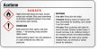 Small Acetone Danger GHS Chemical Label