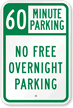 60 Minute Parking No Free Overnight Sign