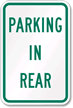 PARKING IN REAR Sign